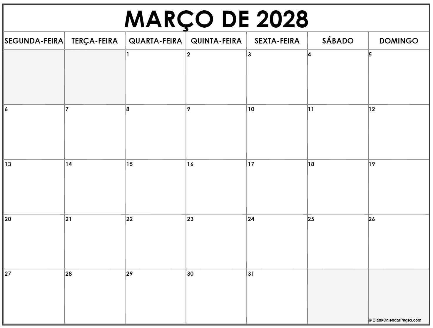 março de 2028 calendario