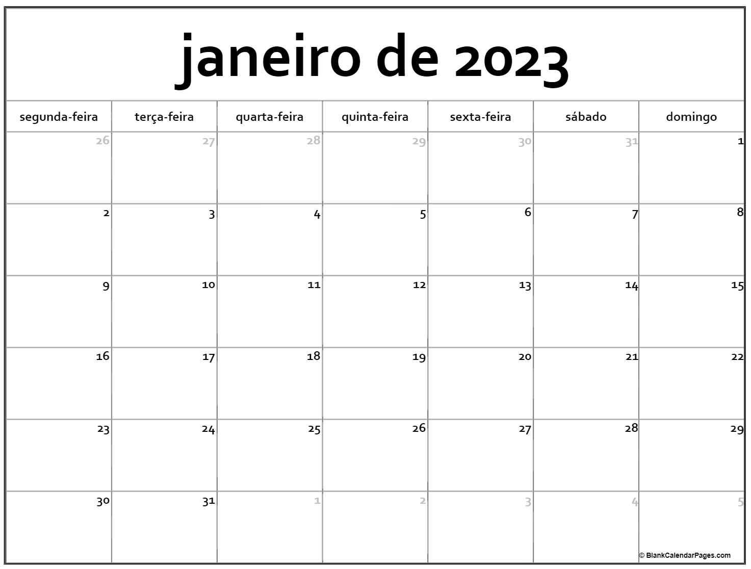 janeiro de 2023 calendario grátis em português | Calendario janeiro