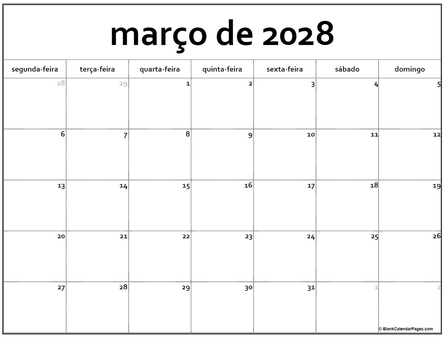 março de 2028 calendario