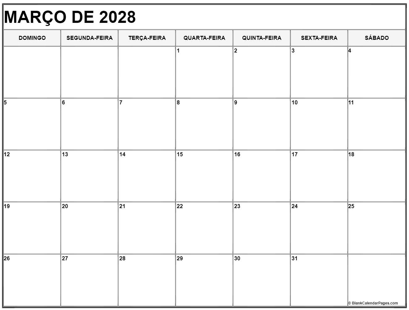 março de 2028 calendario