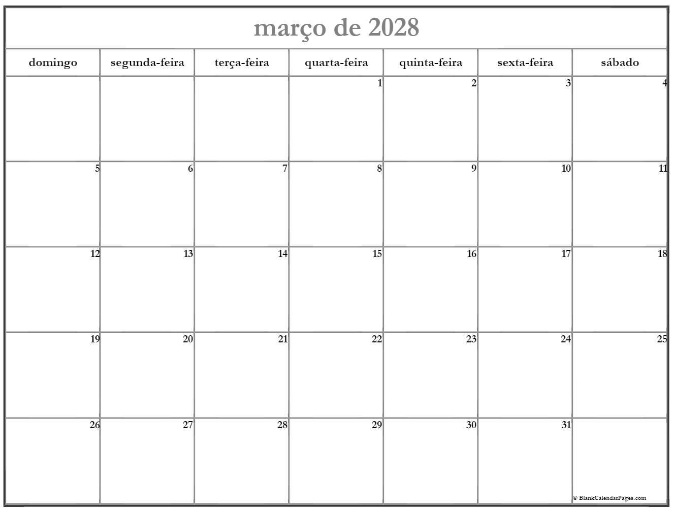 março de 2028 calendario