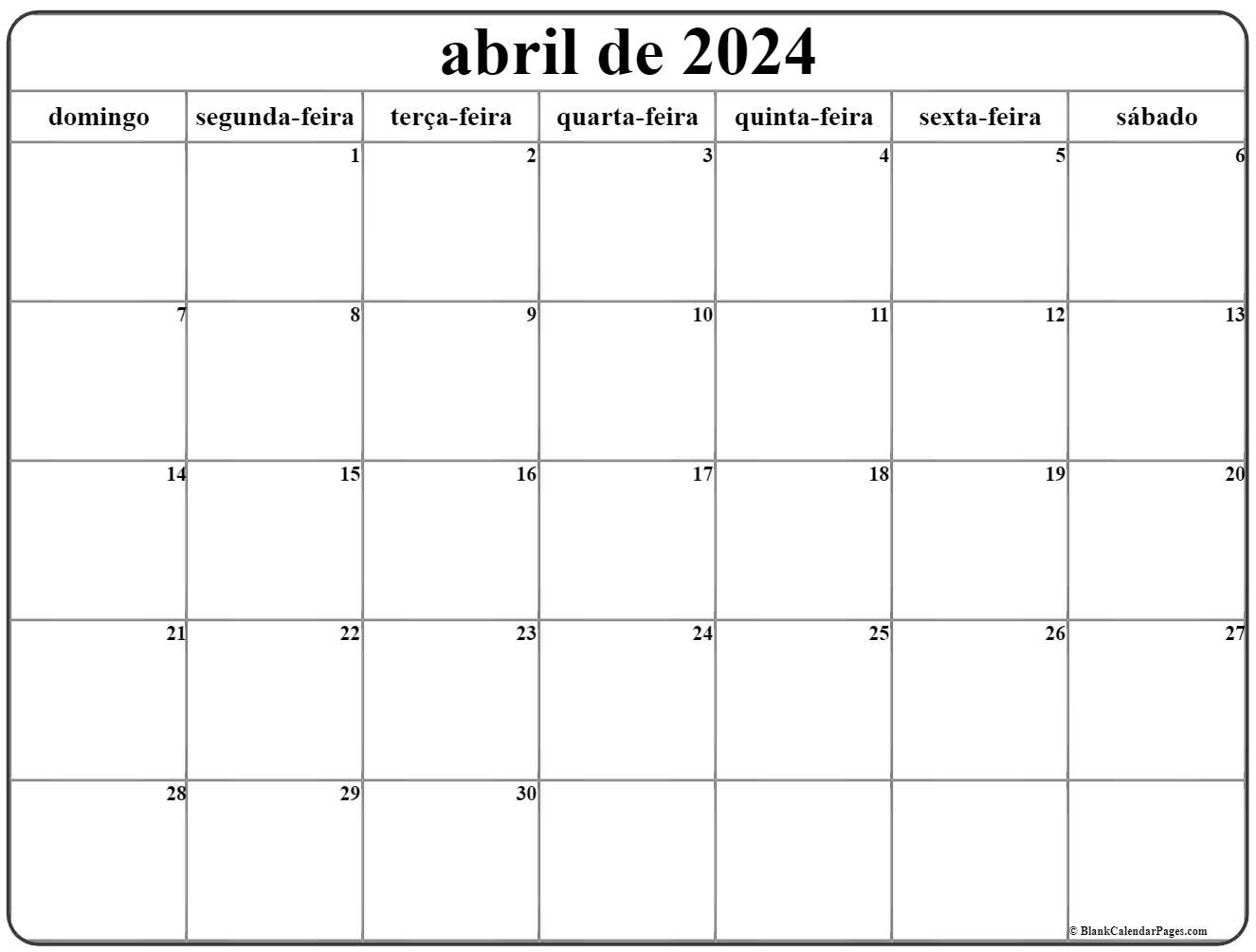 abril de 2024 calendario grátis em português Calendario abril