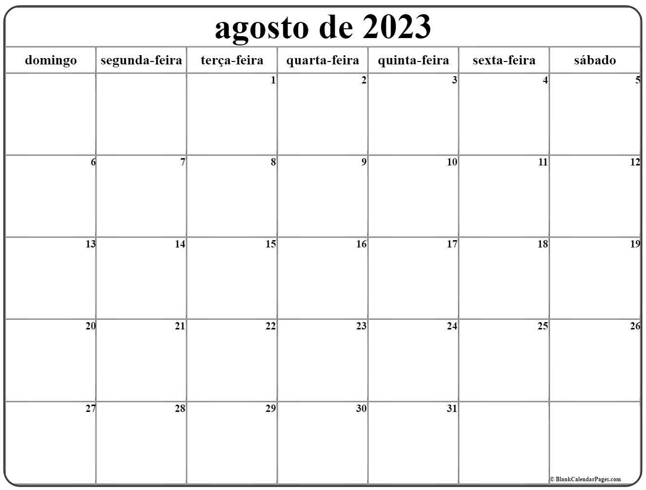 Agosto De 2023 Calendario Grátis Em Português Calendario Agosto