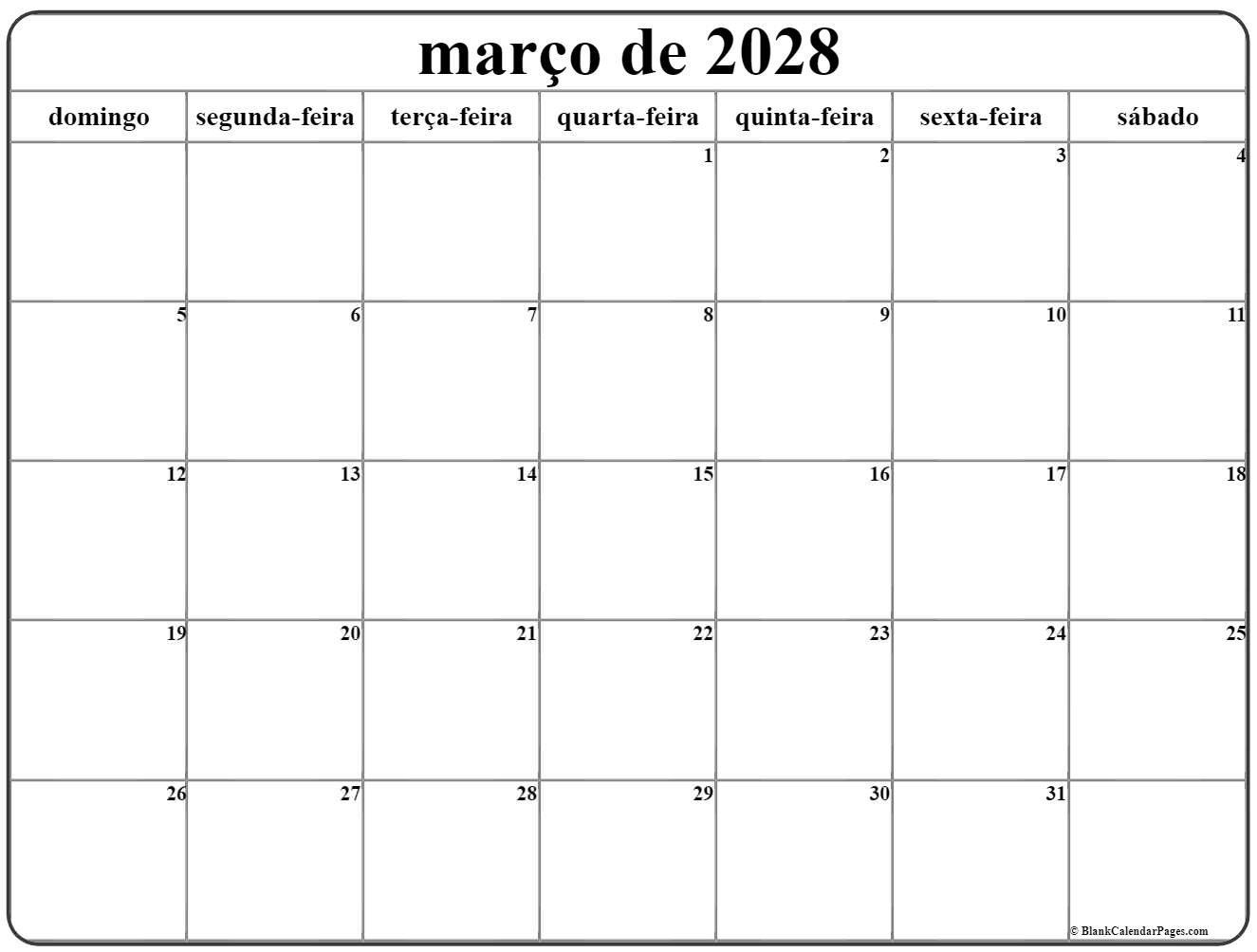 março de 2028 calendario