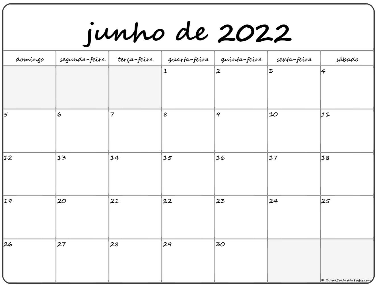 Junho De 2022 Calendario Grátis Em Português Calendario Junho