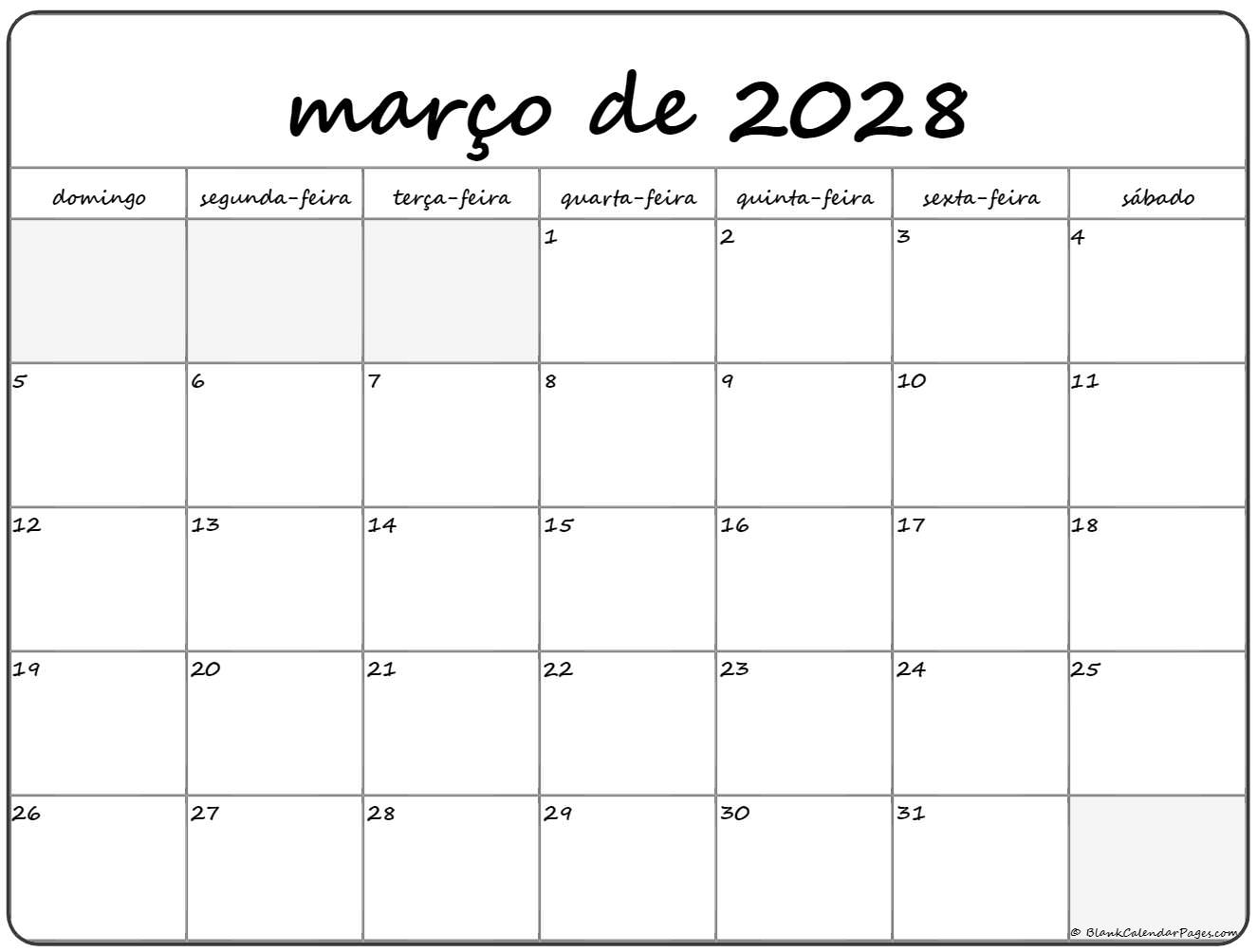 março de 2028 calendario