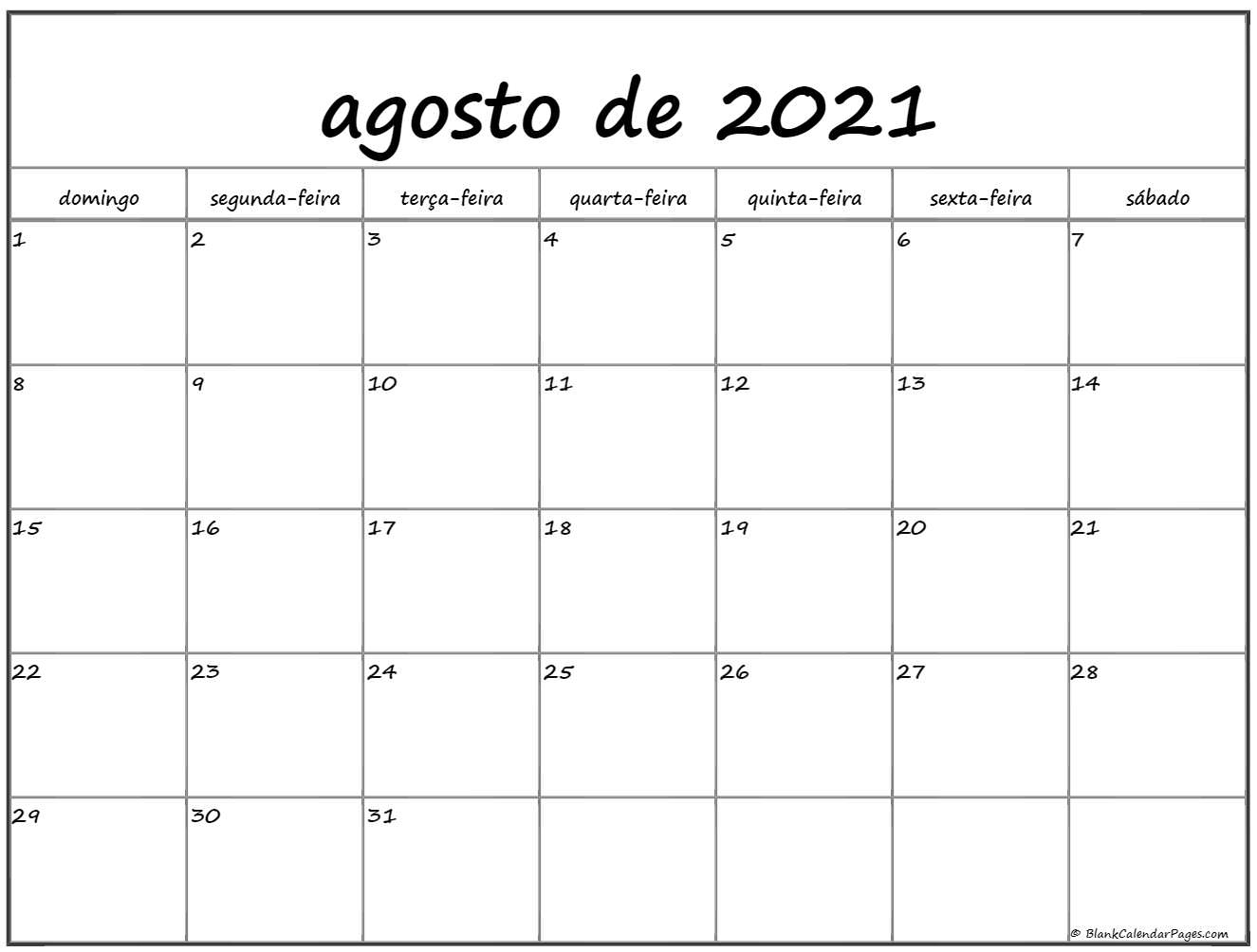 agosto de 2021 calendario grátis em português | Calendario ...