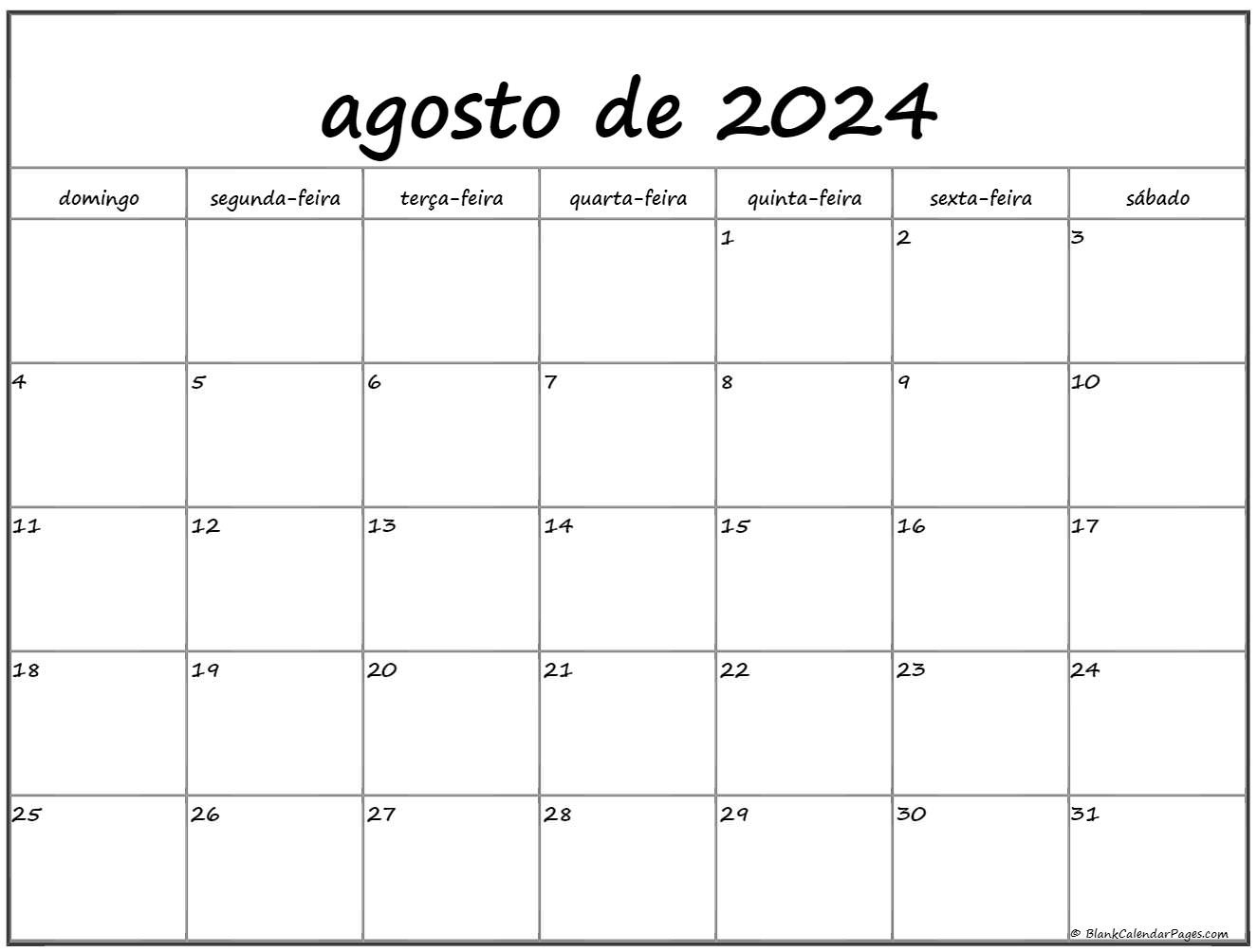 agosto de 2024 calendario grátis em português Calendario agosto