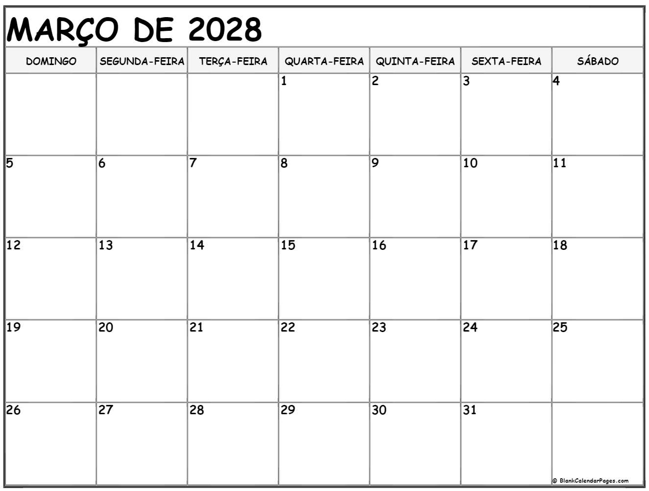 março de 2028 calendario