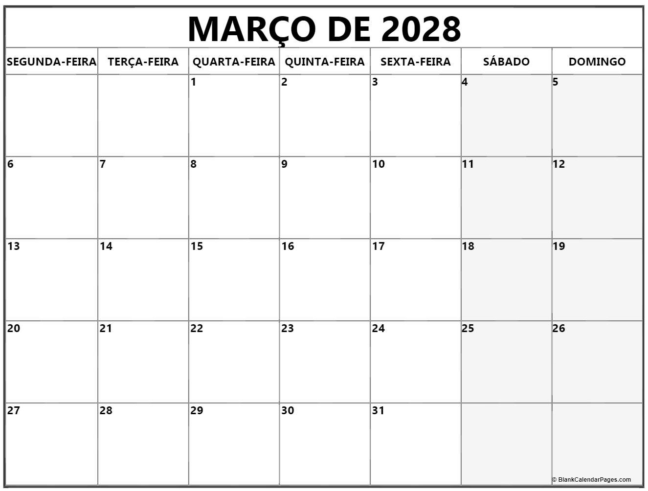 março de 2028 calendario