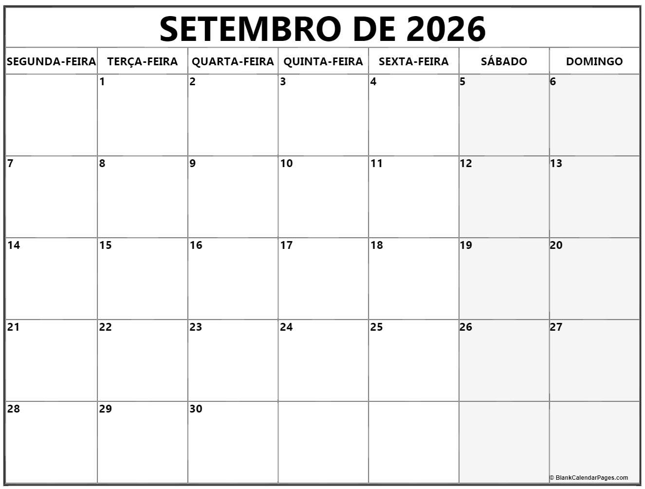 Setembro De 2026 Calendario Gr tis Em Portugu s Calendario Setembro