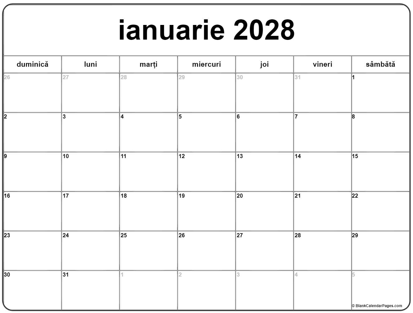 ianuarie 2028 calendarul romanesc