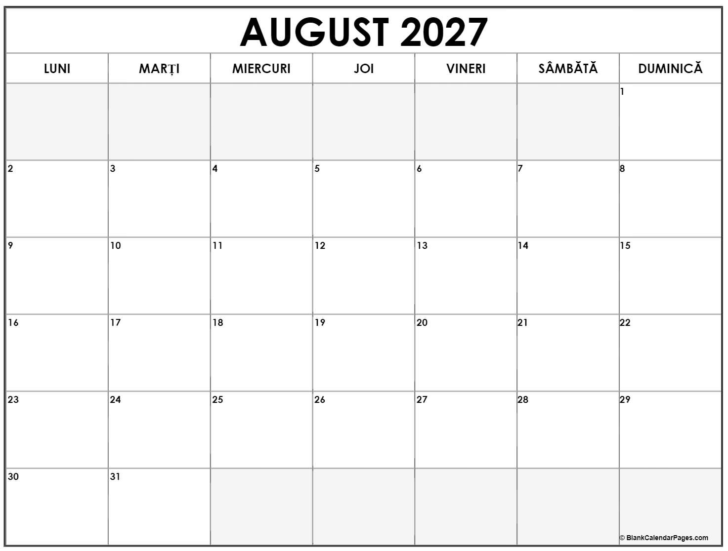 august 2027 calendarul romanesc