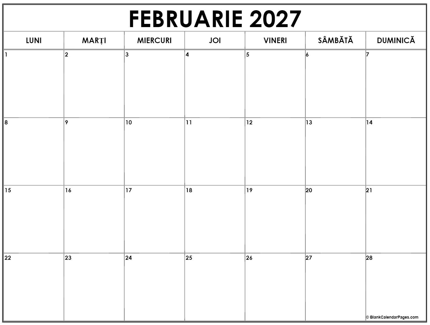 februarie 2027 calendarul romanesc