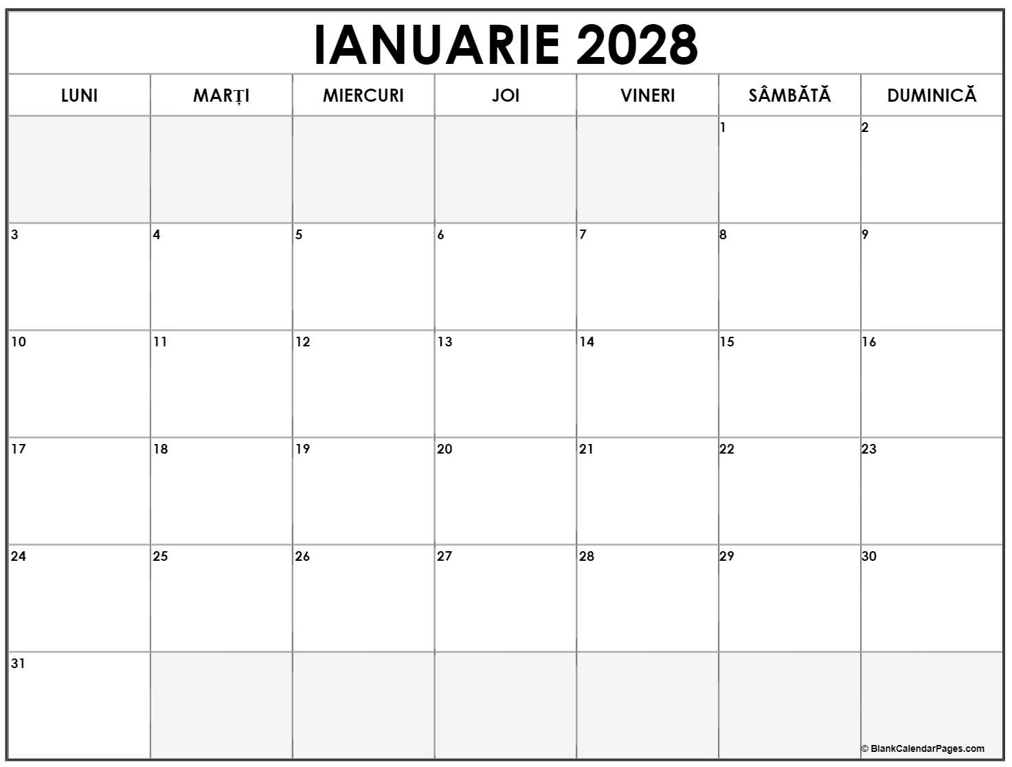 ianuarie 2028 calendarul romanesc
