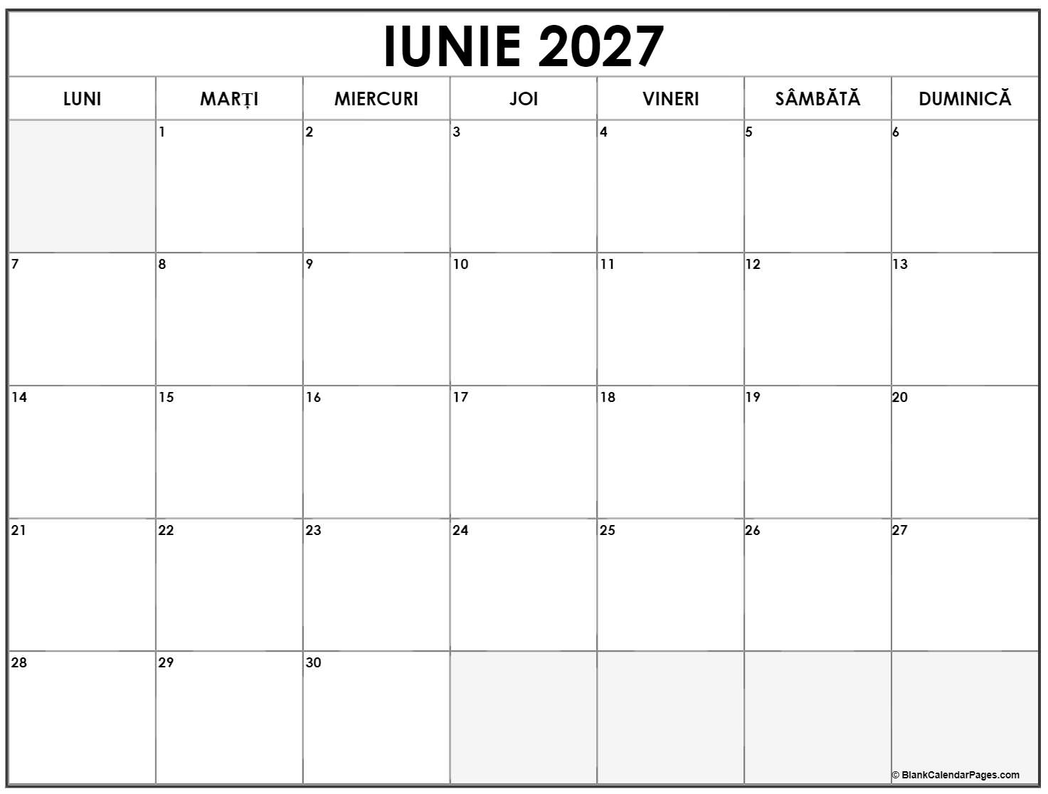 iunie 2027 calendarul romanesc