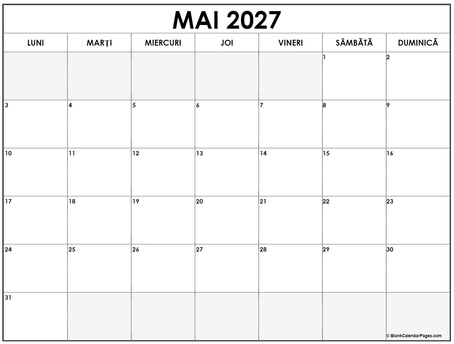 mai 2027 calendarul romanesc