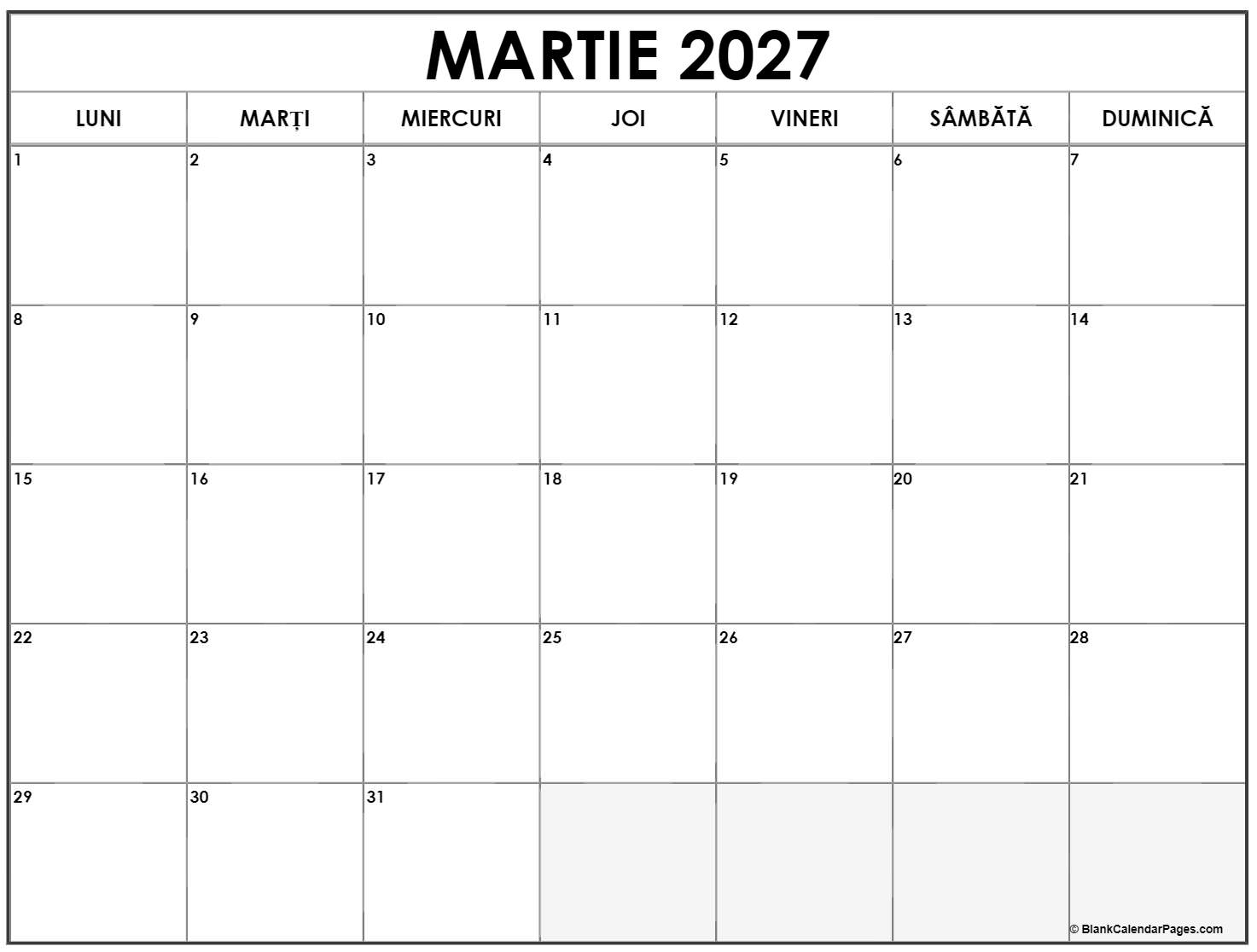martie 2027 calendarul romanesc