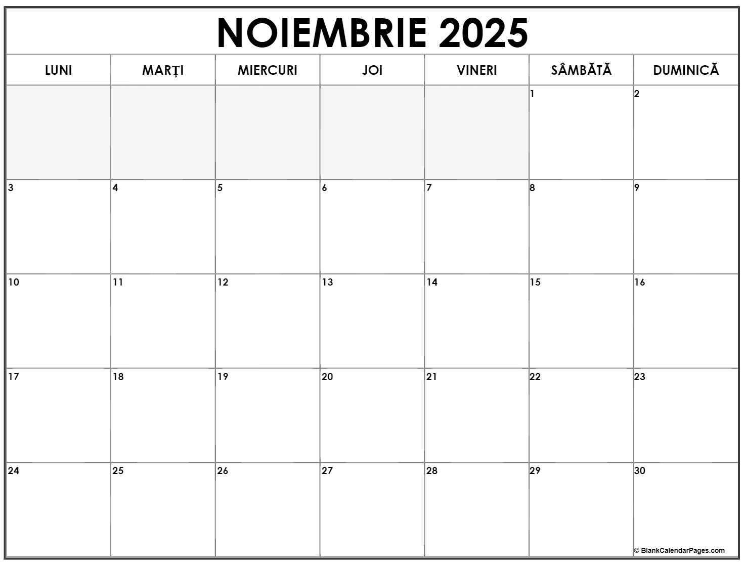 Calendarul noiembrie 2025 imprimabil gratuit in romana