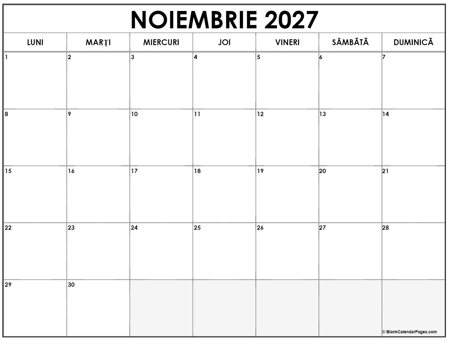 noiembrie 2027 calendarul romanesc