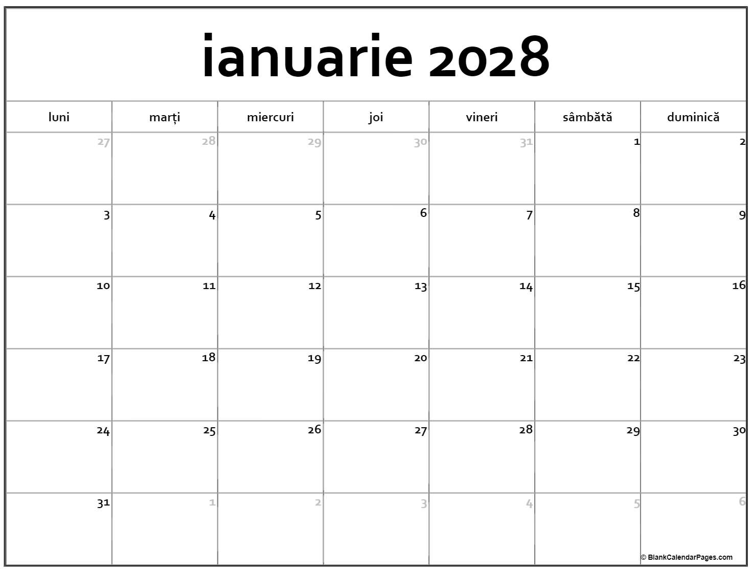 ianuarie 2028 calendarul romanesc