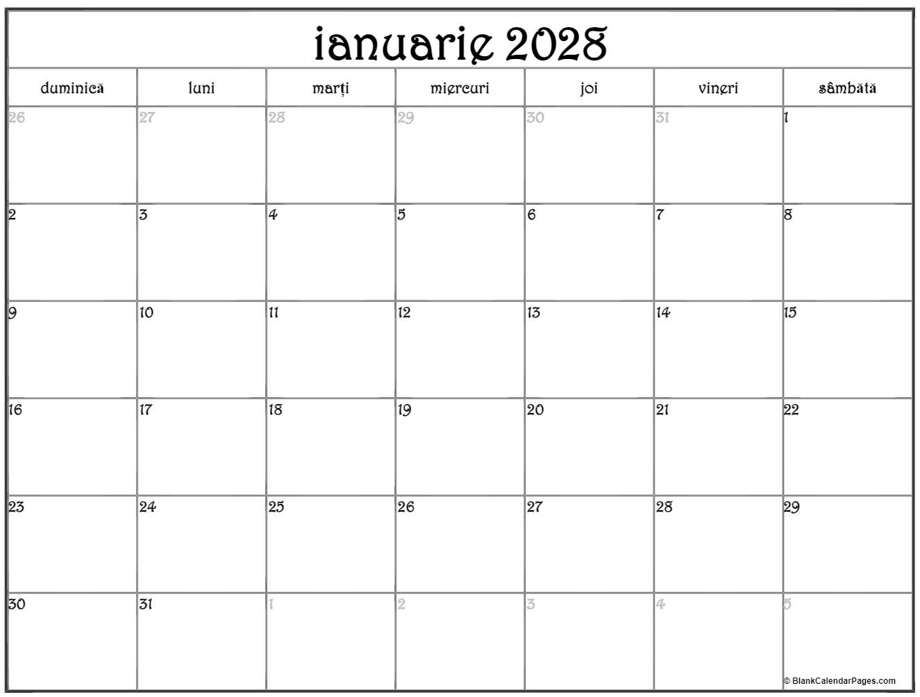 ianuarie 2028 calendarul romanesc