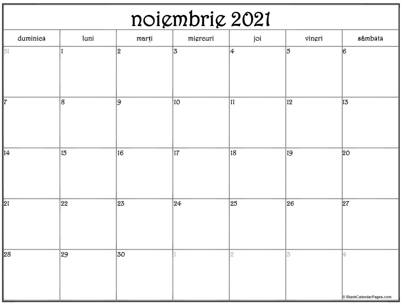 Calendarul noiembrie 2021 imprimabil gratuit in romana