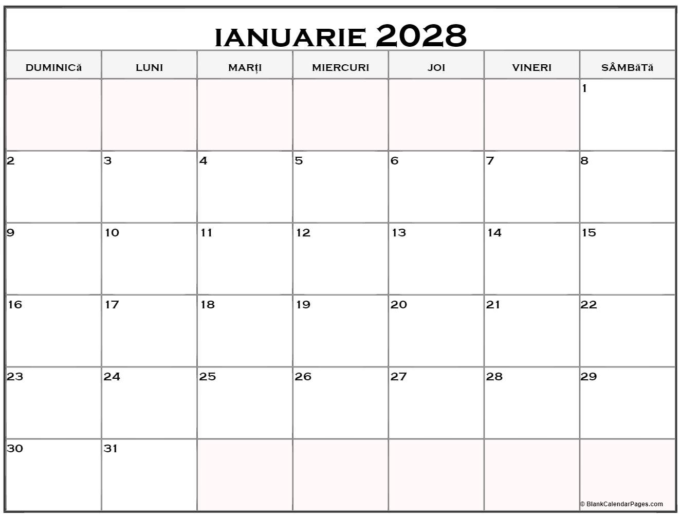 ianuarie 2028 calendarul romanesc