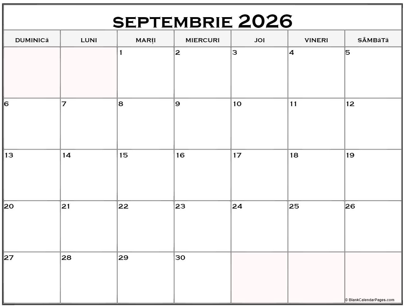 Calendarul Septembrie 2026 Imprimabil Gratuit In Romana
