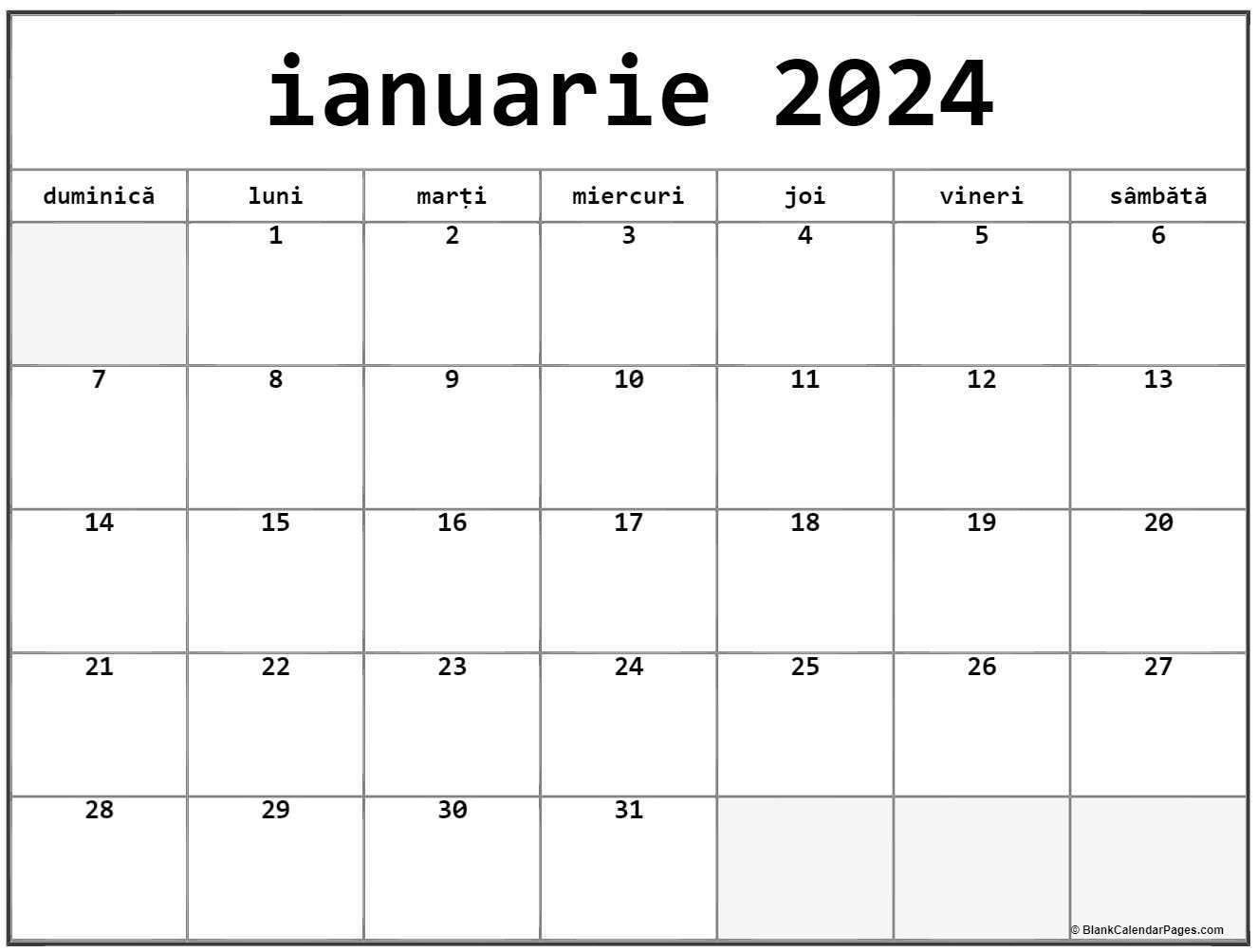 Calendarul ianuarie 2024 imprimabil gratuit in romana