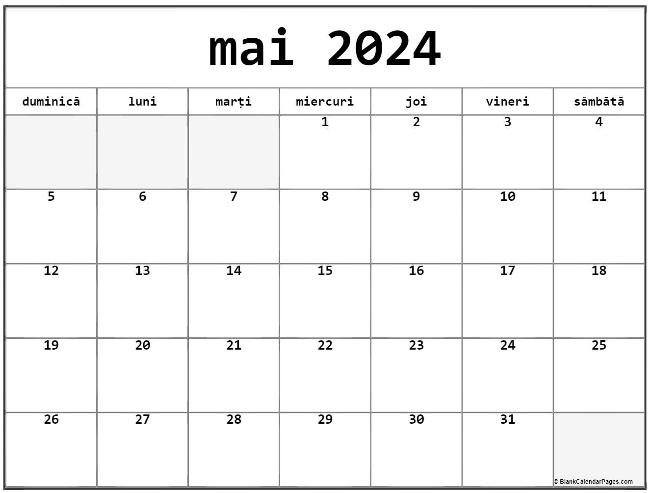 Calendarul mai 2024 imprimabil gratuit in romana