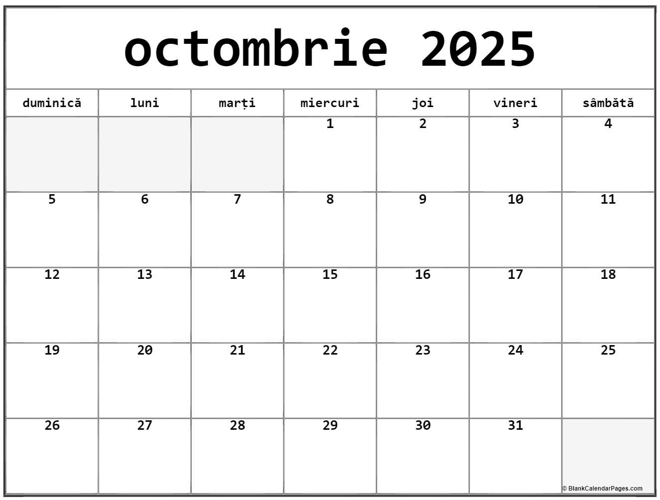 Ortodox Calendar 2025 Octombrie