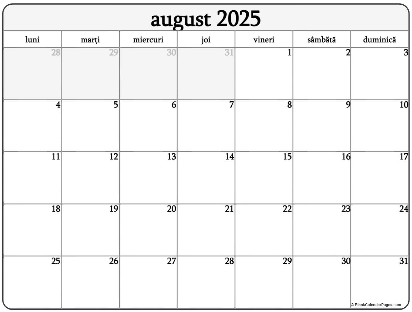 Calendarul august 2025 imprimabil gratuit in romana
