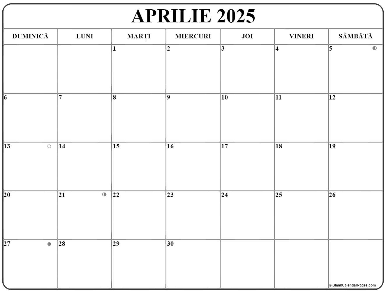 Calendarul aprilie 2025 imprimabil gratuit in romana