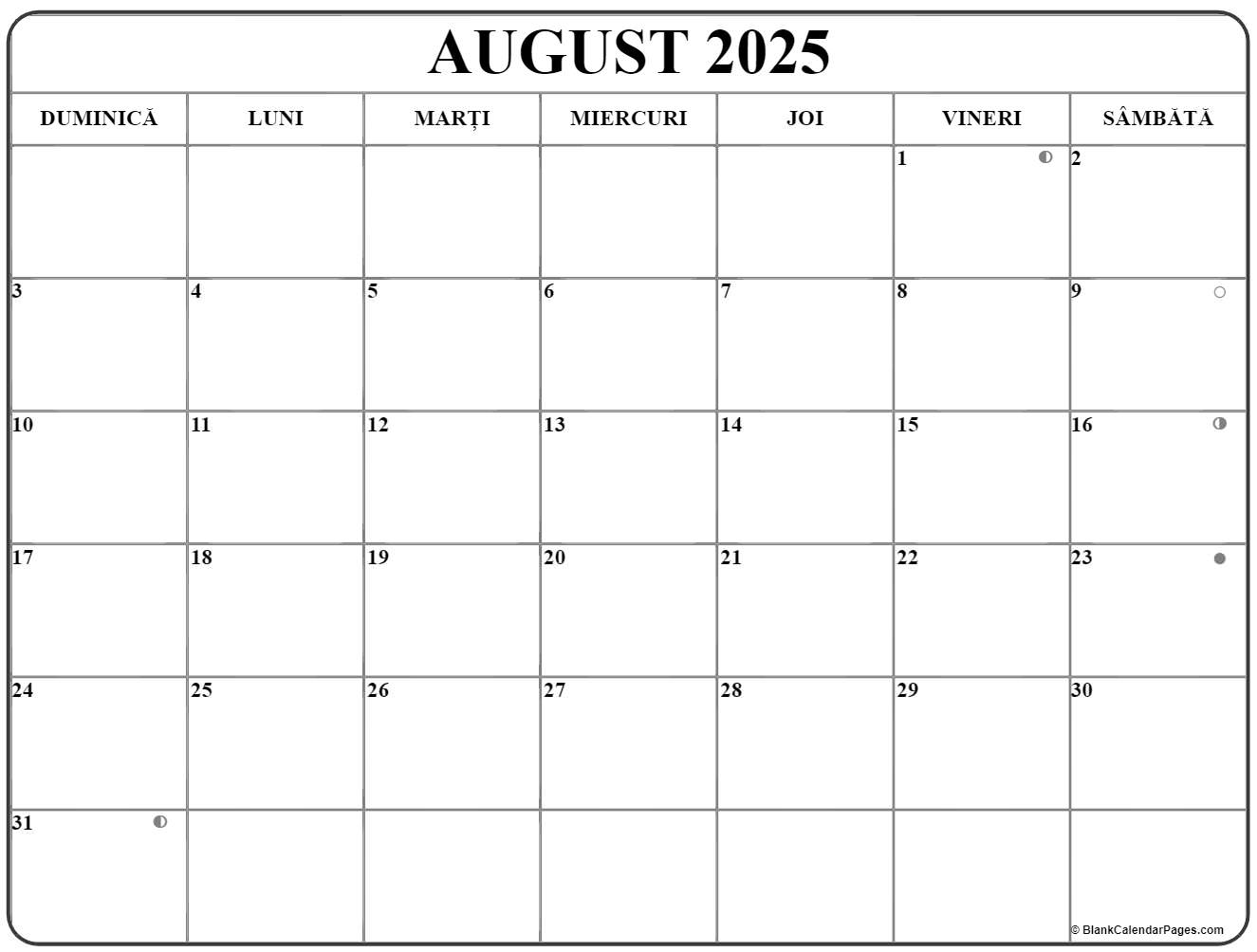 Calendarul august 2025 imprimabil gratuit in romana