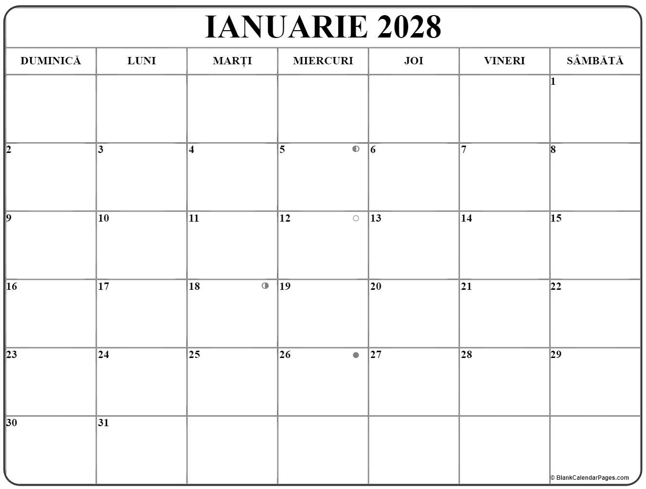 ianuarie 2028 calendarul romanesc