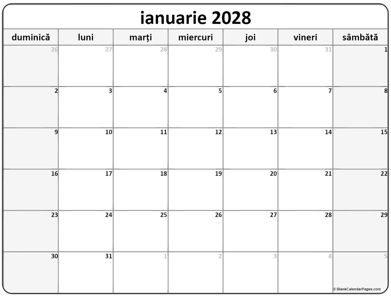 ianuarie 2028 calendarul romanesc
