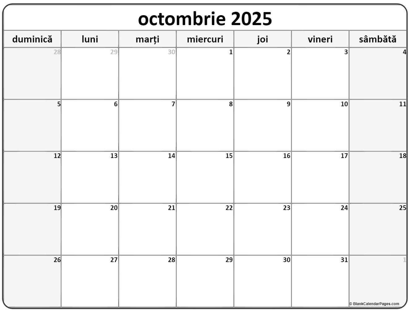 Calendarul octombrie 2025 imprimabil gratuit in romana