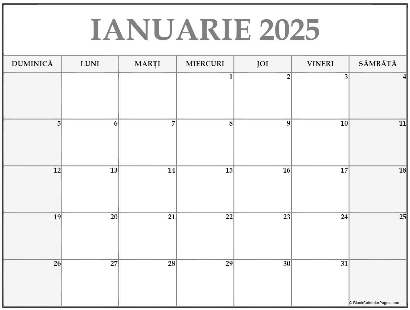 Calendarul ianuarie 2025 imprimabil gratuit in romana