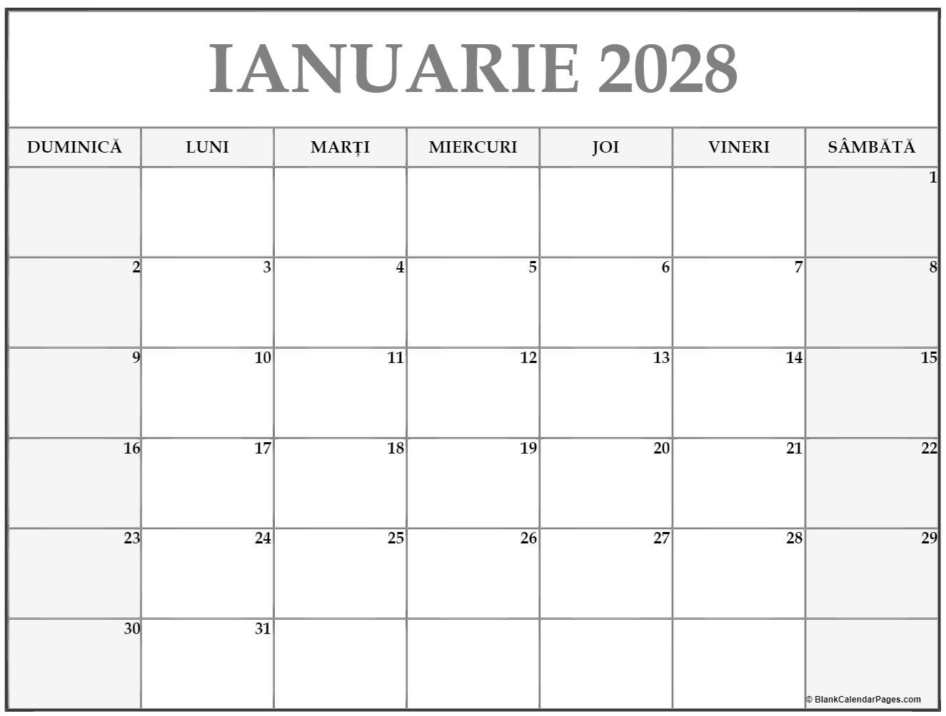 ianuarie 2028 calendarul romanesc