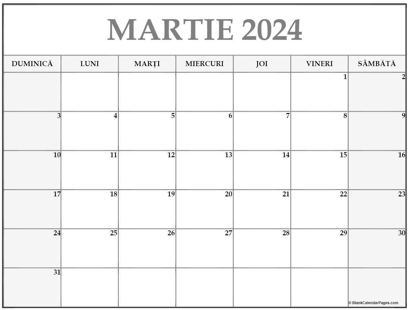 Calendarul martie 2024 imprimabil gratuit in romana