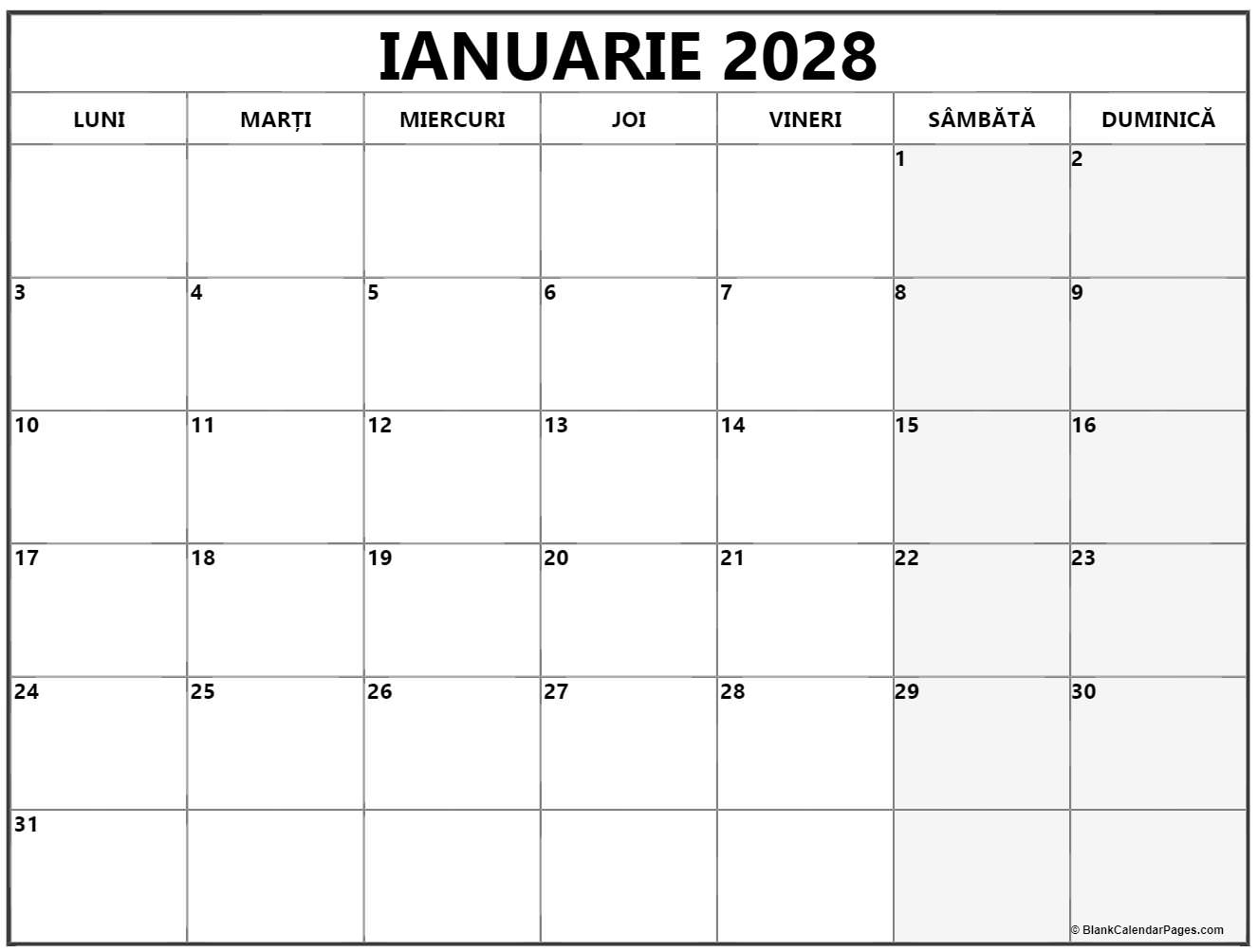 ianuarie 2028 calendarul romanesc