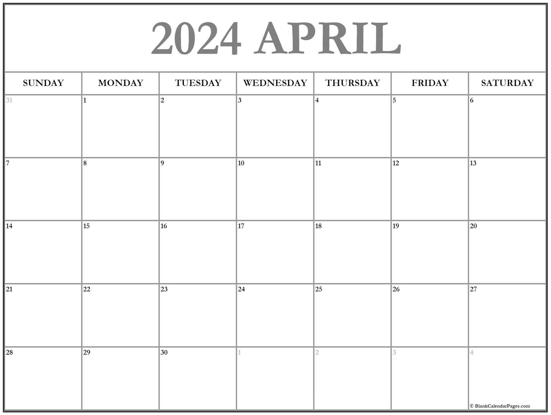 Free Printable Month Calendar April 2023