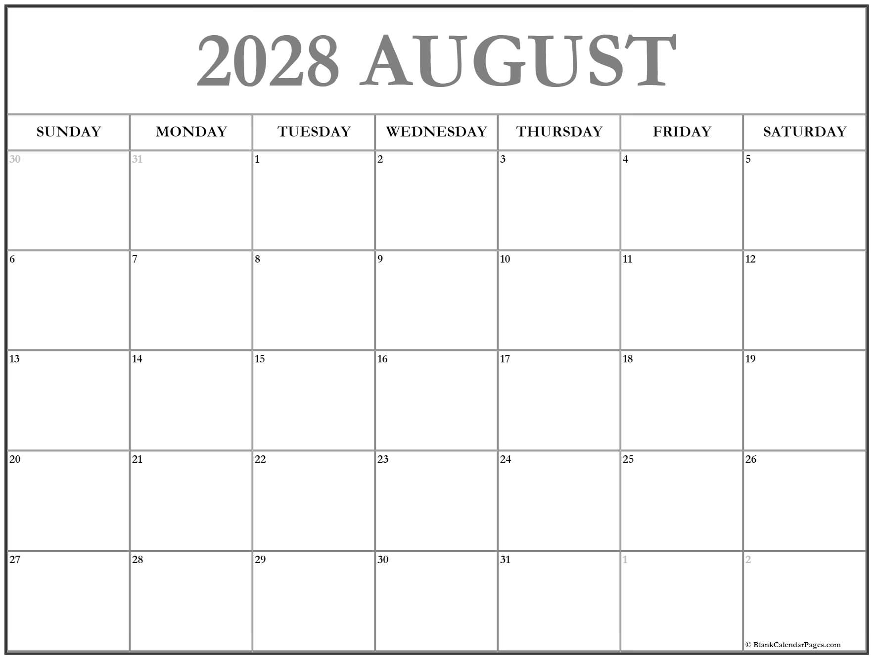 2028 calendar August