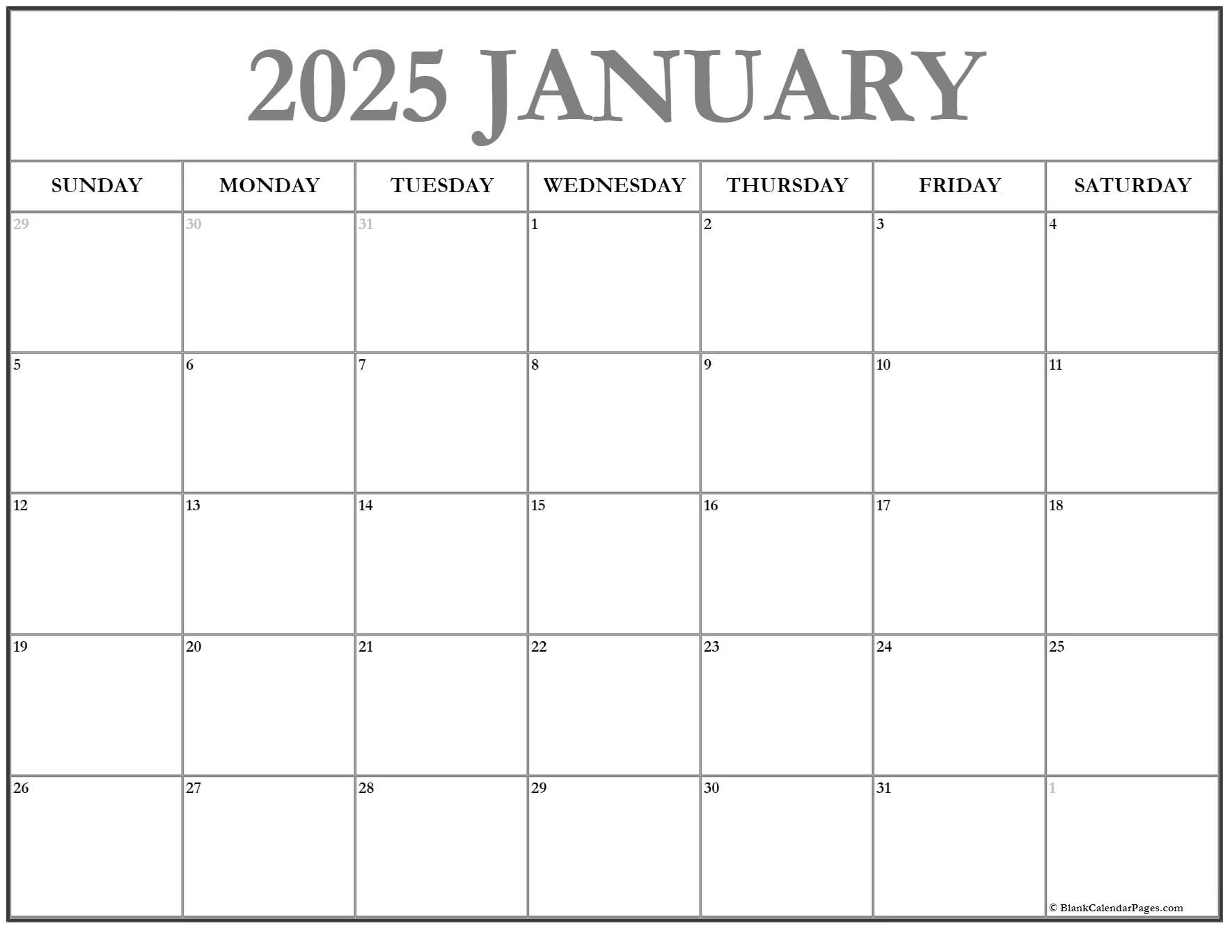 January 2020 Calendar