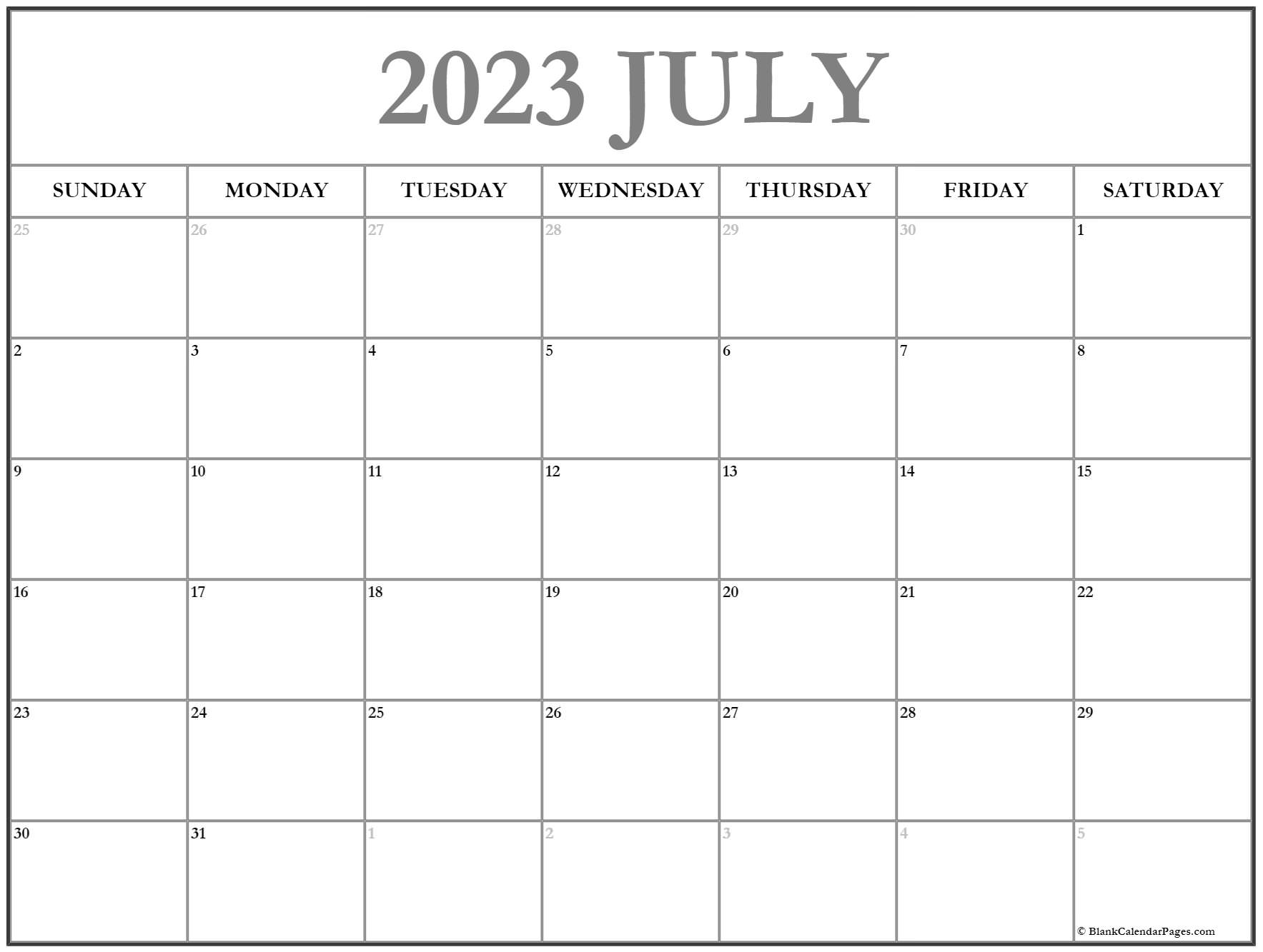 July 2023 Printable Calendar