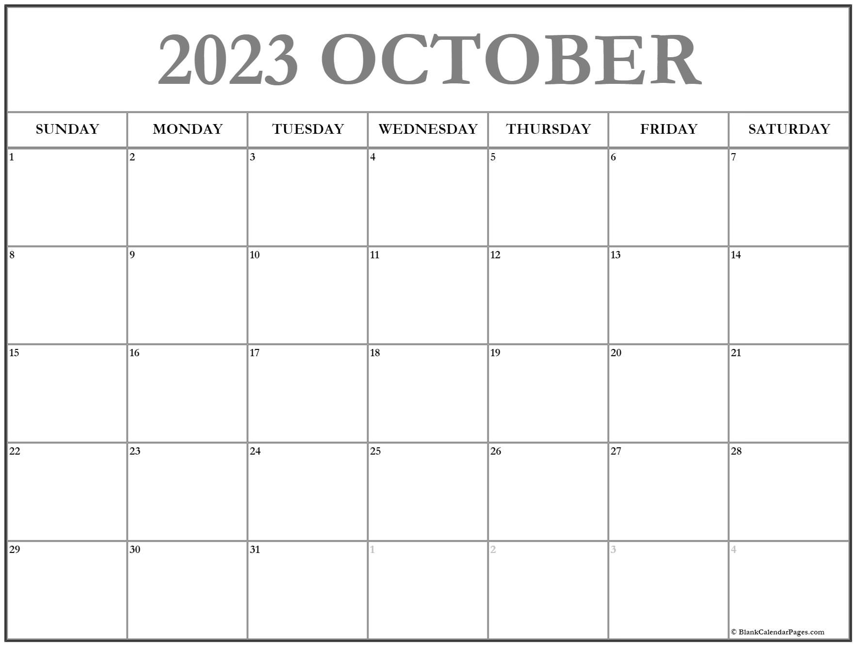 October 2023 calendar free printable calendar