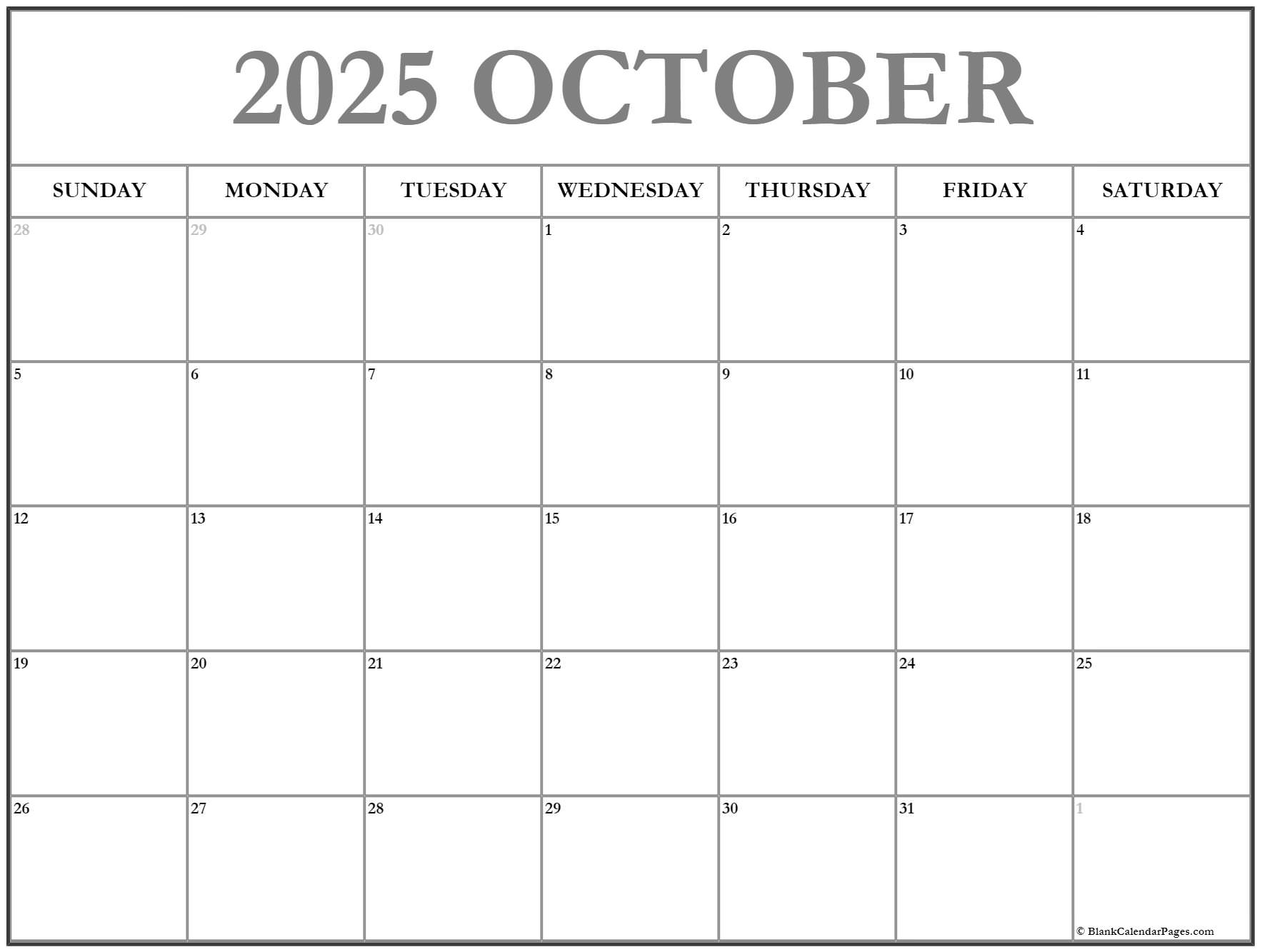 October 2025 Calendar Printable Free Pdf