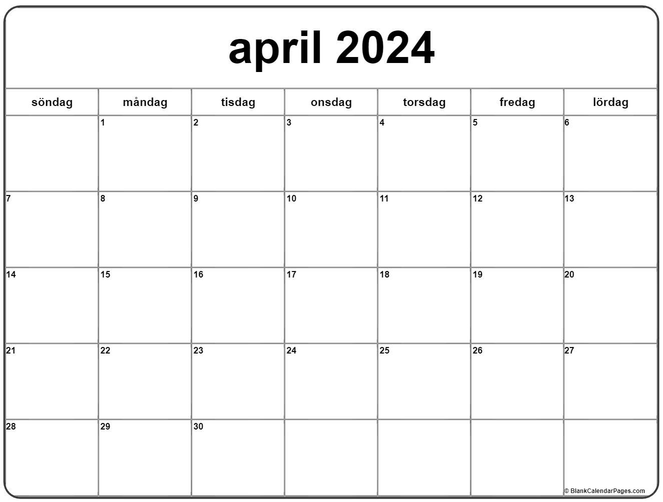 April 2021 Kalender Svenska Kalender April