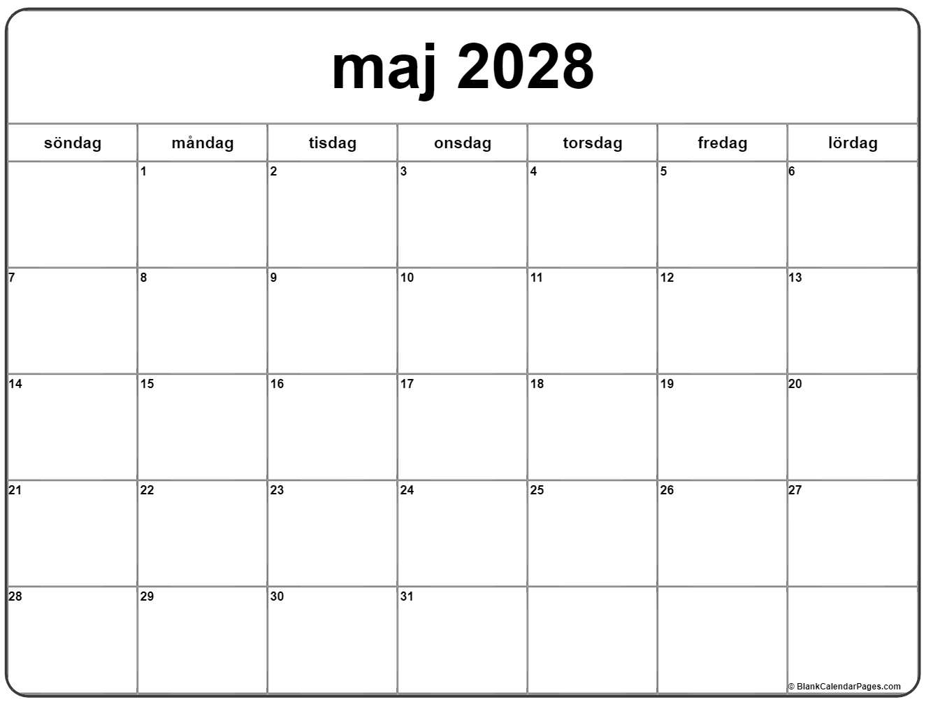maj 2028 kalender